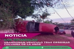 Abandonan vehículo tras derribar columna de la ANDE en San Estanislao